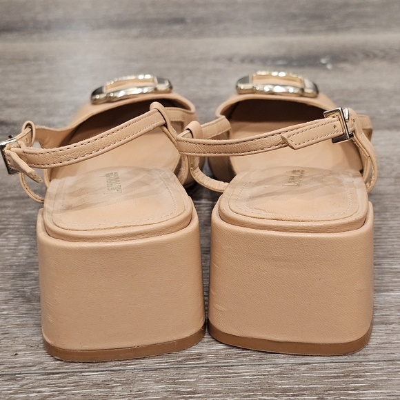 Larroude Slingback Block Heel Nude Leather Pumps Maria Tan Sz 7 - Picture 10 of 16